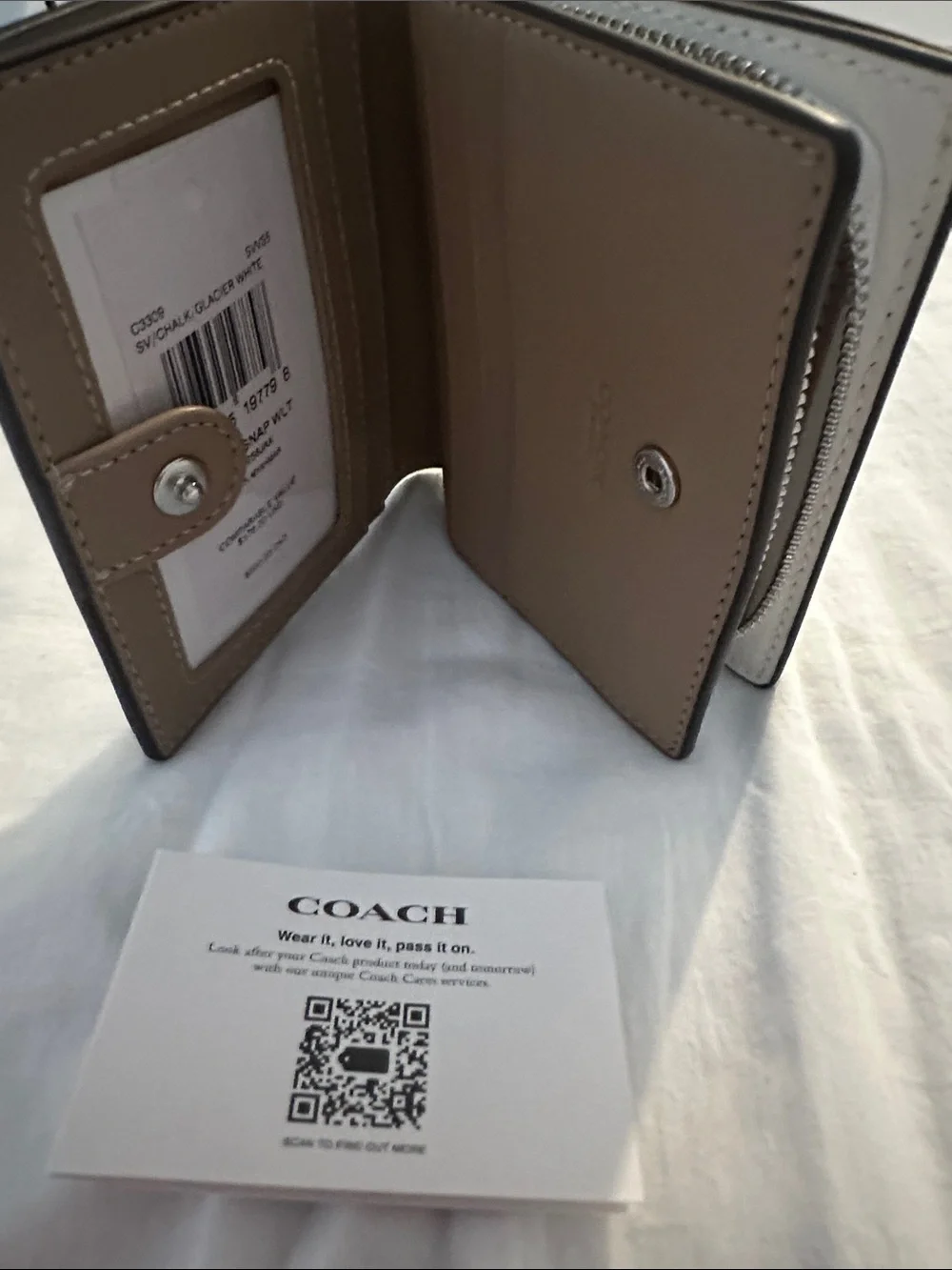 Coach Cream Signature Bifold Wallet with Silver Logo